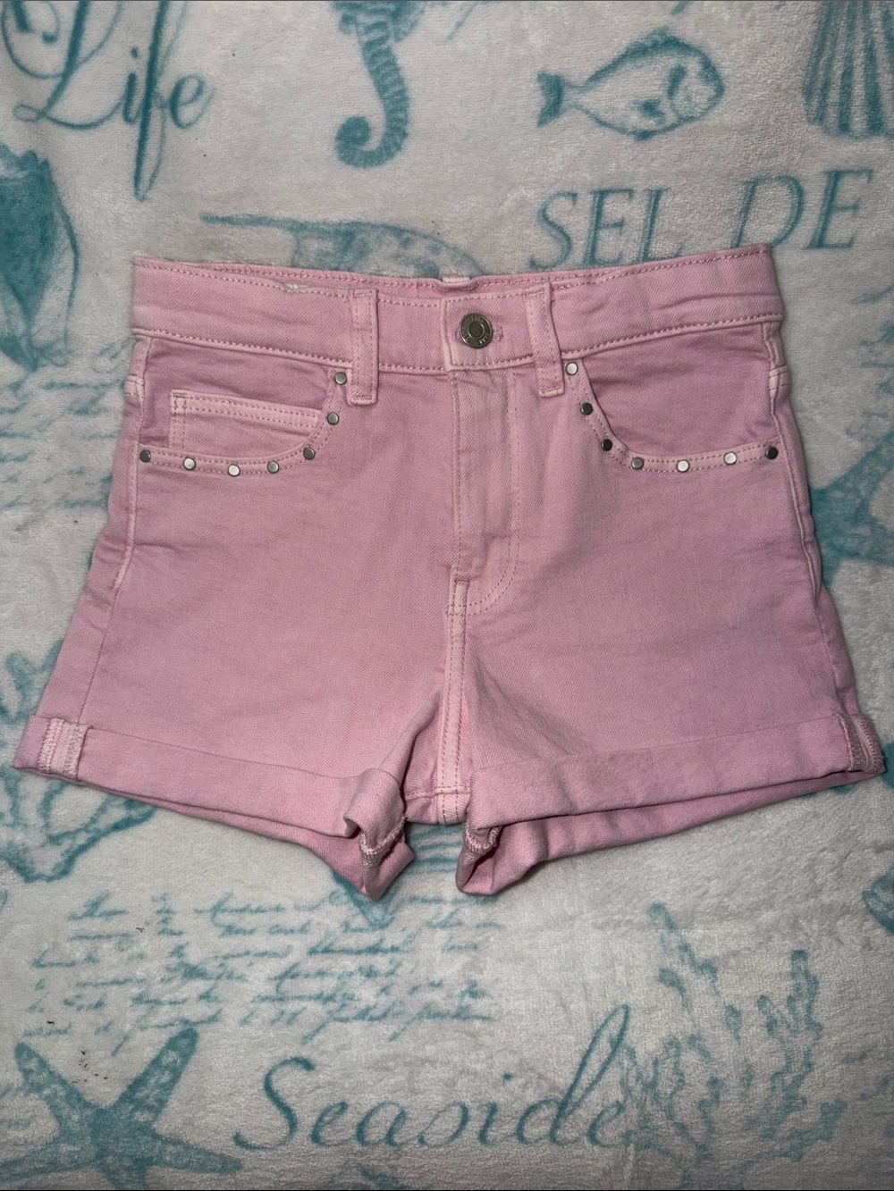 Zara Girl’s Pink Denim Shorts with Stud Details Size 9-10